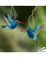 DecoBird Breitschnabelkolibris von Wildlife Garden, 2er-Set handgeschnitzter Holzvögel mit naturgetreuer Gestaltung, blaugrüner Färbung und Aufhängung.