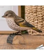 Entdecke den DecoBird Fichtenzeisig von Wildlife Garden, einen handgeschnitzten Holzvogel mit naturgetreuer Gestaltung und gelb-schwarzer Zeichnung.