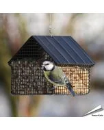 Schwarzer Erdnuss-Futterspender von Wildlife Garden für Erdnüsse und Suet Pellets. 1,2 Liter Inhalt, aus pulverbeschichtetem Stahl. Ca. 12,5 x 15,4 x 13,7 cm.