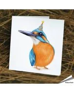 Atemberaubende Geburtstagskarte mit Eisvogel im Partylook ✔️ Handgezeichnet ✔️ Doppelkarte blanko ✔️ FSC-Papier ➤ Jetzt bei Alles für Vögel bestellen
