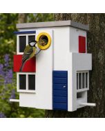 Multiholk De Stijl von Wildlife Garden kombiniert Nistkasten und Futterhaus in einem. Mit 32-mm-Einflugöffnung und Design im Stil der Kunstbewegung De Stijl.