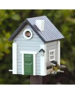 Multiholk Graues Haus von Wildlife Garden kombiniert Nistkasten und Futterhaus in einem. Mit hellgrauer Fassade, 32 mm Einflugöffnung und skandinavisch inspiriertem Design.