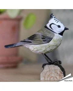 Haubenmeise (Lophophanes cristatus) | Handgeschnitzter Holzvogel