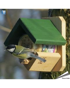 Erdnussbutter für Gartenvögel - Set (4 x 330g) + Erdnussbutter-Glashalter aus Holz