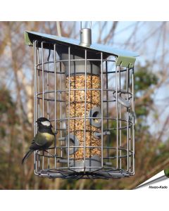 Futtersäule Roundhaus für Samen - Perfekt für kleine Vogelarten - Mit Schutzkorb - Alles für Vögel
