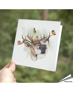 Atemberaubende Grußkarte mit Rothirsch und Gartenvögel ✔️ Handgezeichnet ✔️ Doppelkarte blanko ✔️ FSC-Papier ➤ www.allesfuervoegel.de