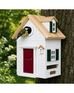 Multiholk New England von Wildlife Garden kombiniert Nistkasten und Futterhaus in einem. Mit 32-mm-Einflugöffnung und Design im Stil der Architektur Neuenglands.