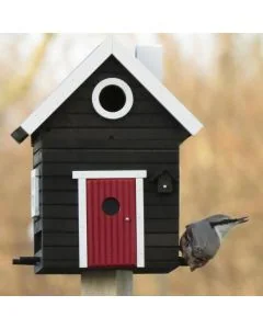 Multiholk Schwarzes Haus von Wildlife Garden in Schwarz, mit 32 mm Einflugöffnung. Nistkasten im Frühjahr und Sommer, Futterhaus im Herbst und Winter.