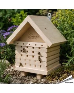 Haus für Solitärbienen, gefertigt aus Kiefernholz ✔️ Mit sauberen Eingängen von 4mm bis 7mm ✔️ Mit verschraubten Holzelementen ➤ Bestelle jetzt bei Alles für Vögel