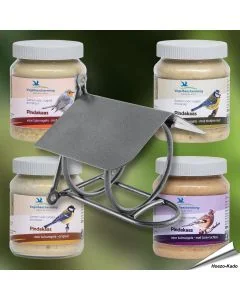 Erdnussbutter für Wildvögel - Set (4 x 300ml) & Glashalter aus Metall