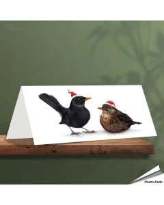 Weihnachtskarte - Mit Amselmotiven - Von Hand gezeichnet - www.allesfuervoegel.de