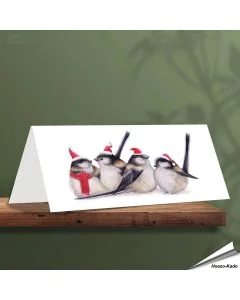 Weihnachtskarte - Mit Schwanzmeisen-Motiv - Von Hand gezeichnet - www.allesfuervoegel.de