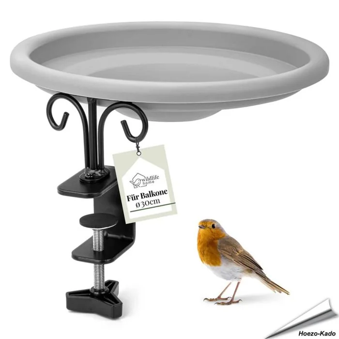 Balkon Wasserschale für Vögel - mit praktischer Balkonhalterung - www.allesfuervoegel.de
