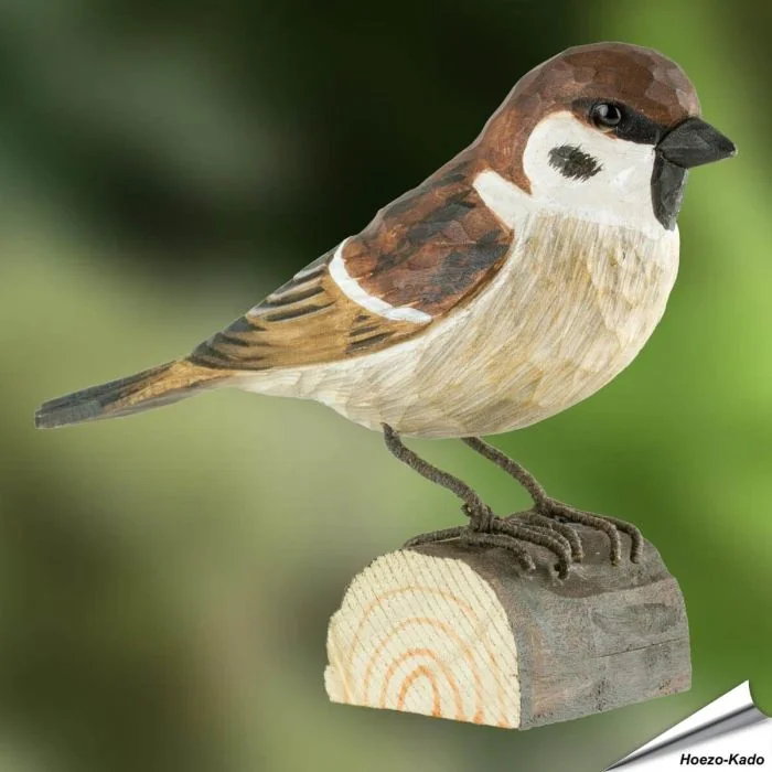 DecoBird Feldsperling (Passer montanus) | Handgeschnitzter Holzvogel