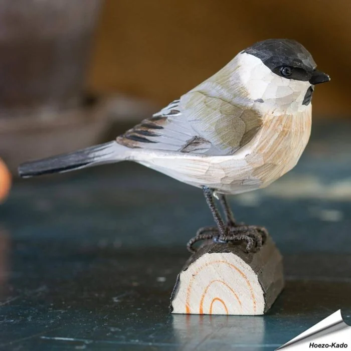 Handgeschnitzter Holzvogel - Kohlmeise (Parus major)