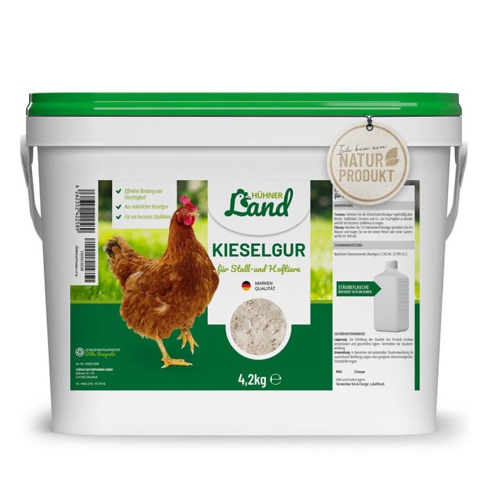 HÜHNER Land Kieselgur von HÜHNER Land ist ein 100%tiges Naturprodukt ✔️ Für Stall, Garten oder Hof ✔️ Bindet Feuchtigkeit zuverlässig ✔️ Angenehmes Stallklima ✔️ Jetzt kaufen im Alles für Vögel Shop