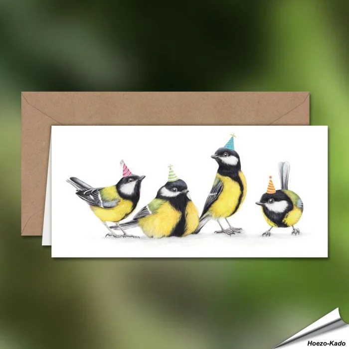 Geburtstagskarte - Mit Kohlmeisen-Motiv - Von Hand gezeichnet - www.allesfuervoegel.de