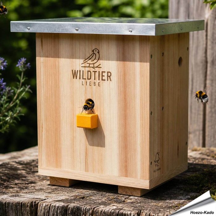 Hummelkasten aus Holz mit Metalldach ✔️ Artgerechte 20mm Eingangsgröße ✔️ Notausgang an der Rückseite ✔️ Seitliche Belüftungslöcher ➤ Online bei www.Allesfuervoegel.de