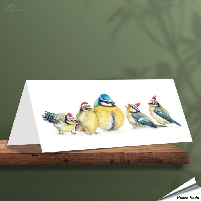 Weihnachtskarte - Mit Blaumeisenmotiven - Von Hand gezeichnet - www.allesfuervoegel.de