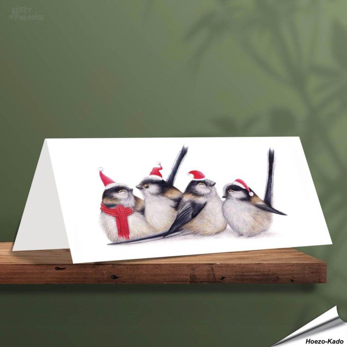 Weihnachtskarte - Mit Schwanzmeisen-Motiv - Von Hand gezeichnet - www.allesfuervoegel.de