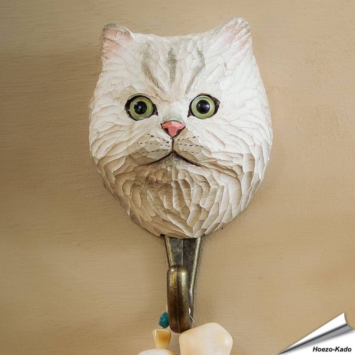 Handgemachter Holz-Kleiderhaken von einer Perserkatze ✔️ Naturgetreu bemalt ✔️ Geschenkidee für Katzen- und Naturliebhaber ➤ Bestelle im Alles für Vögel Shop