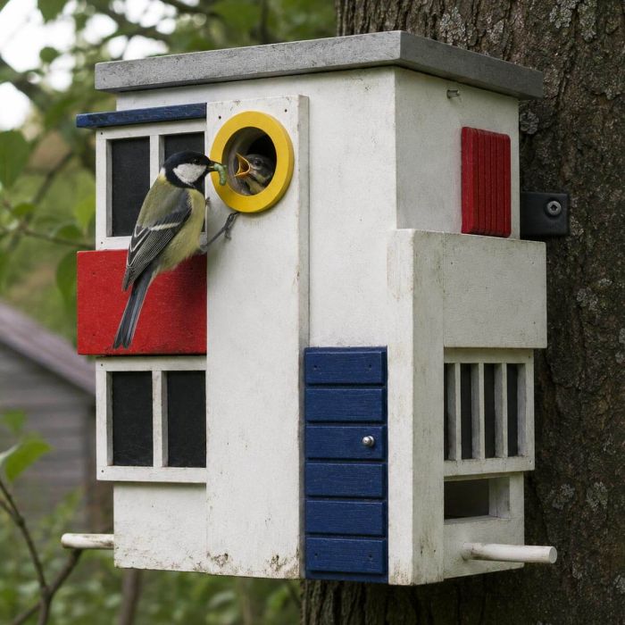 Multiholk De Stijl - Wildlife Garden ✔️ Nistkasten und Futterhaus in einem ✔️ Für kleine Gartenvögel ✔️ Inspiriert nach dem Kunststil De Stijl ➤ Alles für Vögel