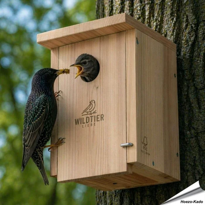 Robuster, artgerechter Nistkasten für Stare und Buntspechte ✔️ Einflugöffnung 45mm ✔️ Verschraubtes Massiv-Holz nach NABU ➤ Kaufe bei Alles für Vögel