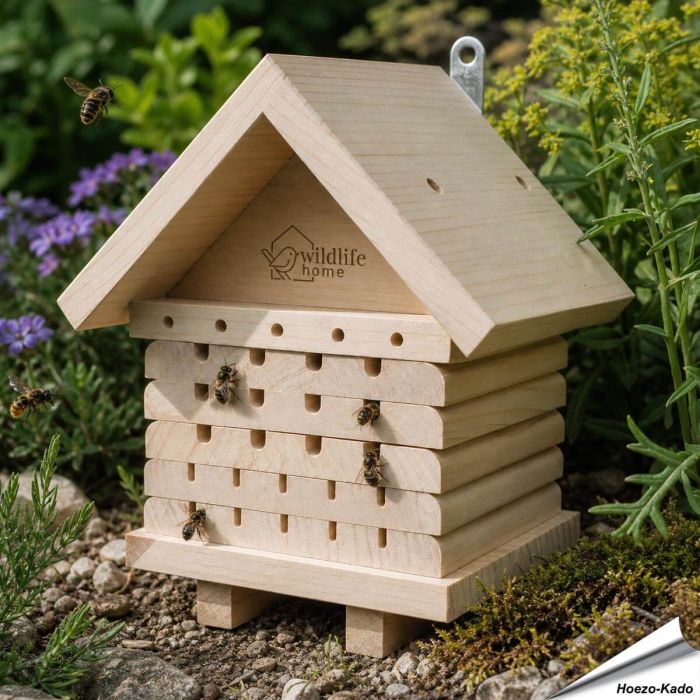 Haus für Solitärbienen, gefertigt aus Kiefernholz ✔️ Mit sauberen Eingängen von 4mm bis 7mm ✔️ Mit verschraubten Holzelementen ➤ Bestelle jetzt bei Alles für Vögel