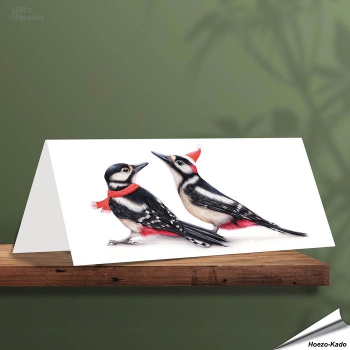 Weihnachtskarte - Mit Spechtmotiven - Von Hand gezeichnet - www.allesfuervoegel.de
