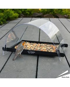 Metall-Futtertisch mit Regenkuppel für Gartenvögel ✔️ Robuste Metallkonstruktion ✔️ Stabile, transparente Überdachung  ✔️ Für Bodenfresser ➤ Kaufe online bei Alles für Vögel