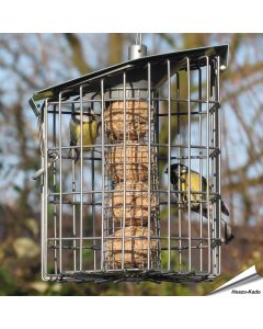 Moderner, hexagonaler Vogel-Futterspender mit Schutzkorb  ✔️ Sicher gegen grössere Vögel ✔️ Geeignet für Meisenknödel und Energieblöcke ➤ Bestelle bei Alles für Vögel