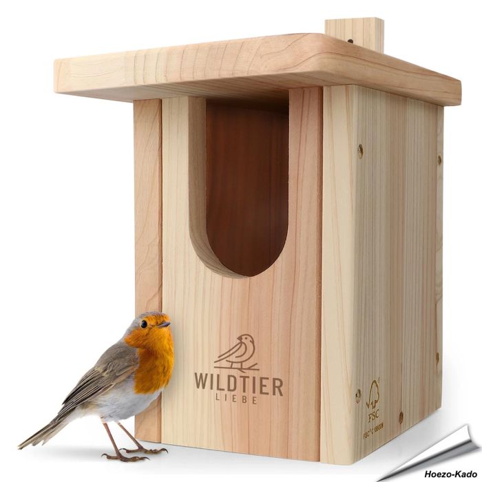 Nistkasten für Rotkehlchen und Co. - Halbhöhle für Nischenbrüter - www.allesfuervoegel.de