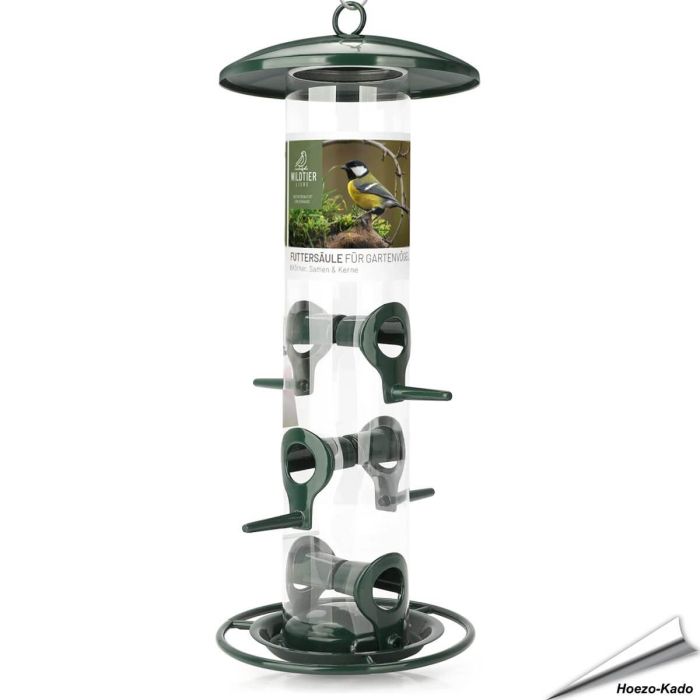 Metall-Futtersäule für Samen und Körner - 6 Öffnungen (grün)