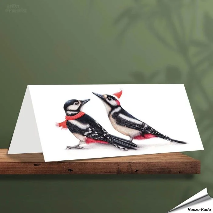 Weihnachtskarte - Mit Spechtmotiven - Von Hand gezeichnet - www.allesfuervoegel.de