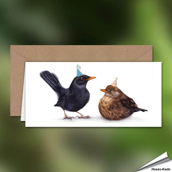 Geburtstagskarte - Mit Amsel-Motiv - Von Hand gezeichnet - www.allesfuervoegel.de
