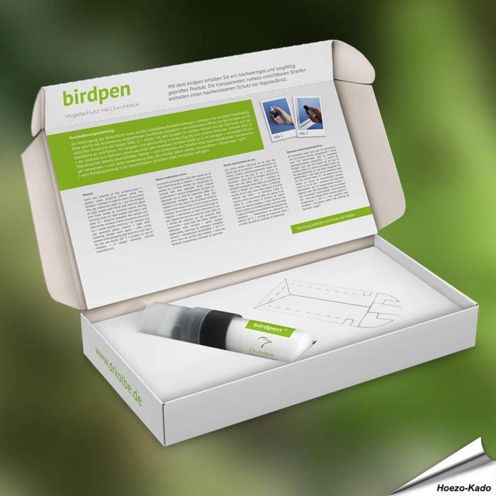 Verhindere Vogelschlag mit dem Birdpen ✔️ Unsichtbare UV-Markierung für Glas ✔️ Einfach, effektiv & wetterfest ➤ Jetzt online bestellen bei Alles für Vögel