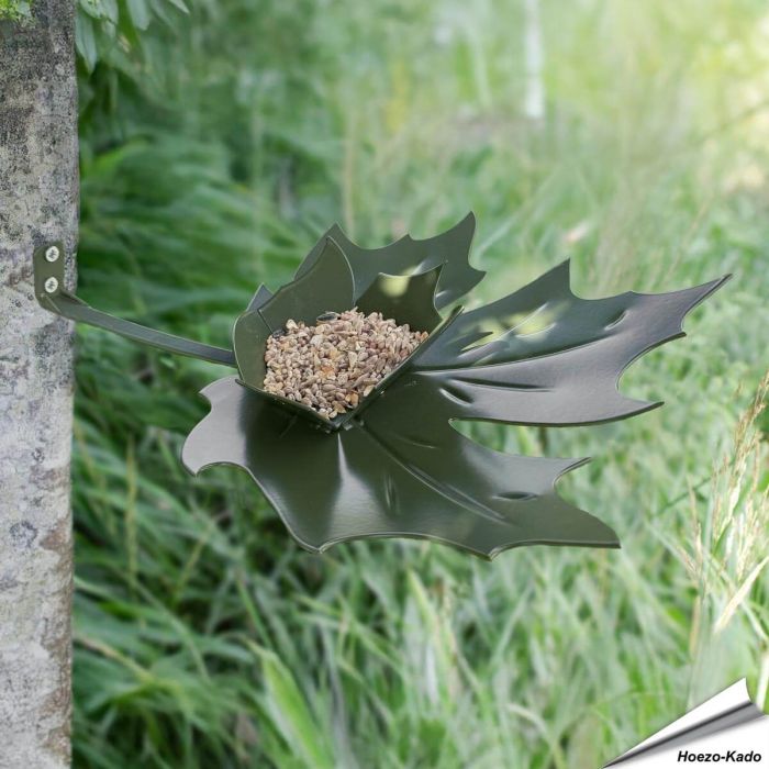 Stilvolle Wand-Futterschale in Blattform ✔️ Aus pulverbeschichtetem Metall, wetterfest & pflegeleicht ✔️ Für Meisen, Spatzen & Rotkehlchen ➤ Alles für Vögel Shop