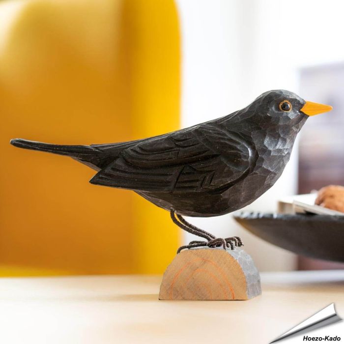 DecoBird Amsel (Turdus merula) | Handgeschnitzter Holzvogel