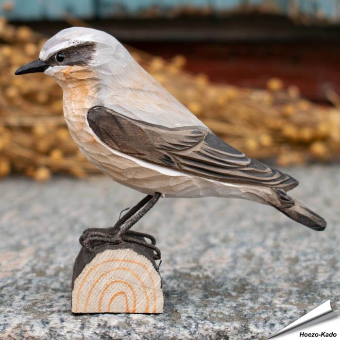 Handgeschnitzter Steinschmätzer in Naturgrösse ✔️ Mit ungiftigen Farben naturgetreu bemalt ✔️ Originelles Geschenk für Vogel- und Naturliebhaber ✔️ Kaufe online bei Alles für Vögel